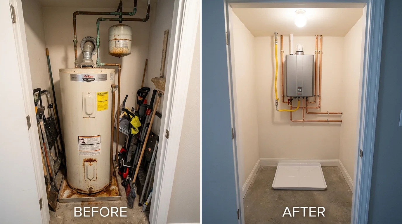Tank water heater versus wall-mounted tankless unit comparison for Germantown, WI homeowners